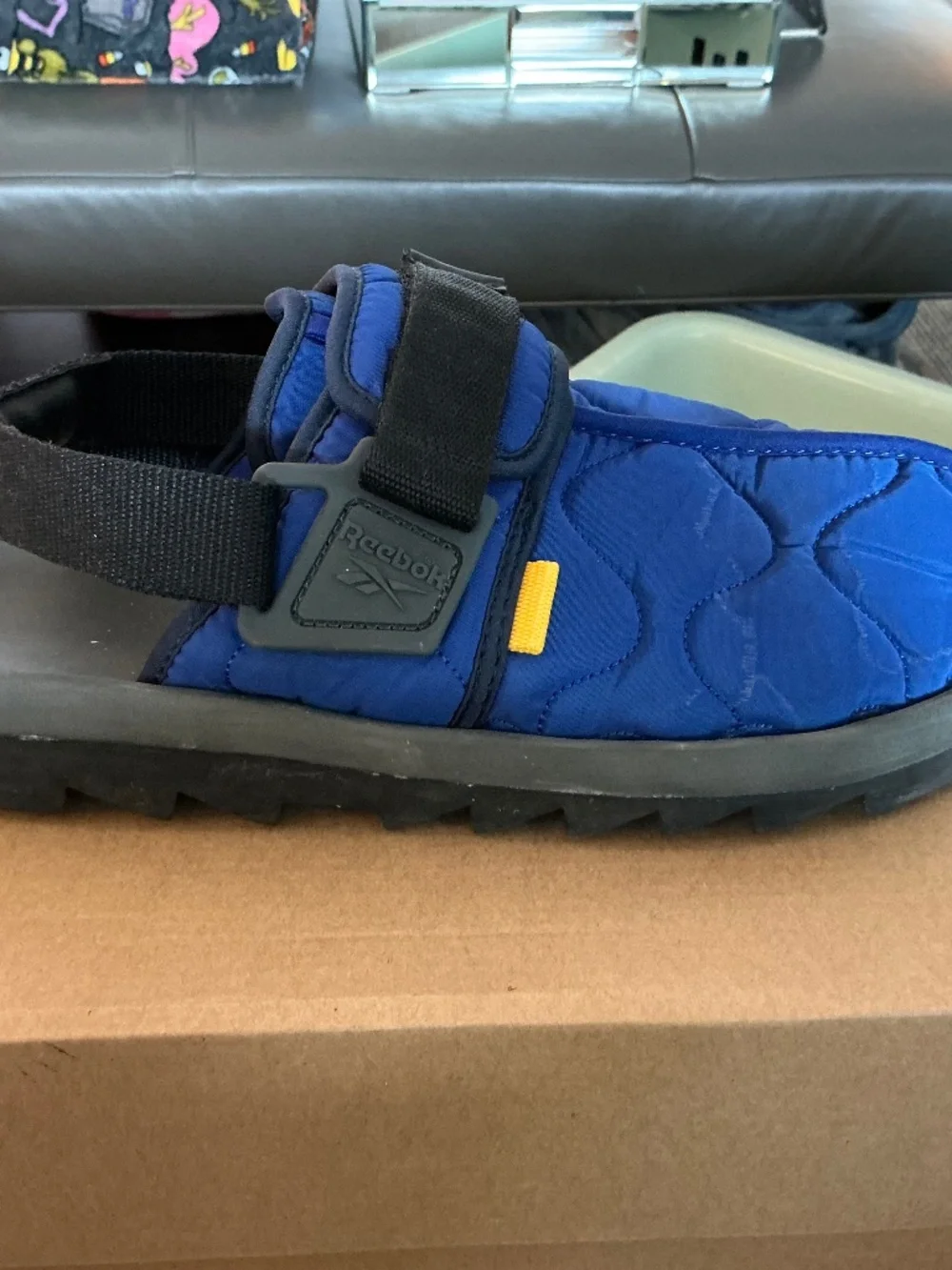 Reebok Blue Quilted Slide Sandal with Black Strap